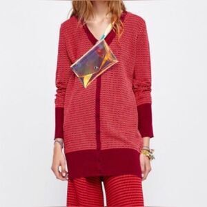 Zara Knit Geometric Print Long Line Cardigan size M